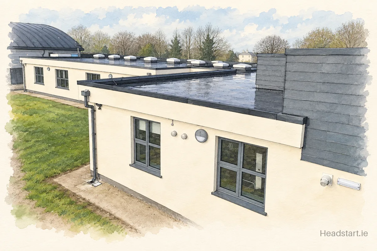 Watercolour illustration of the Scoil Mhuire building, Abbeyleix
