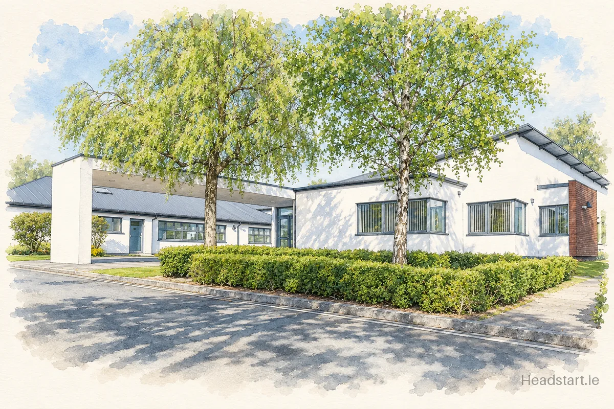 Watercolour illustration of the Scoil Thomais building, Castleknock