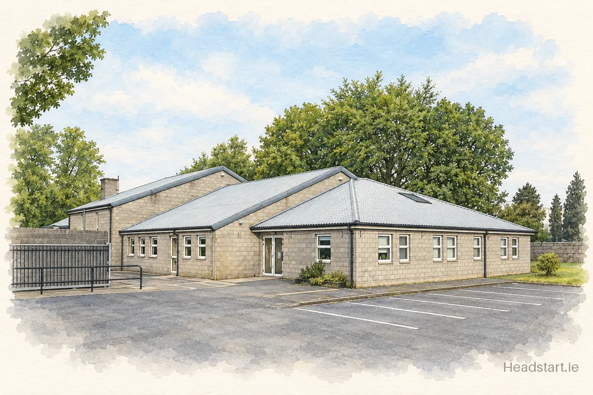 Watercolour illustration of the St Brigids Special School building, Mullingar