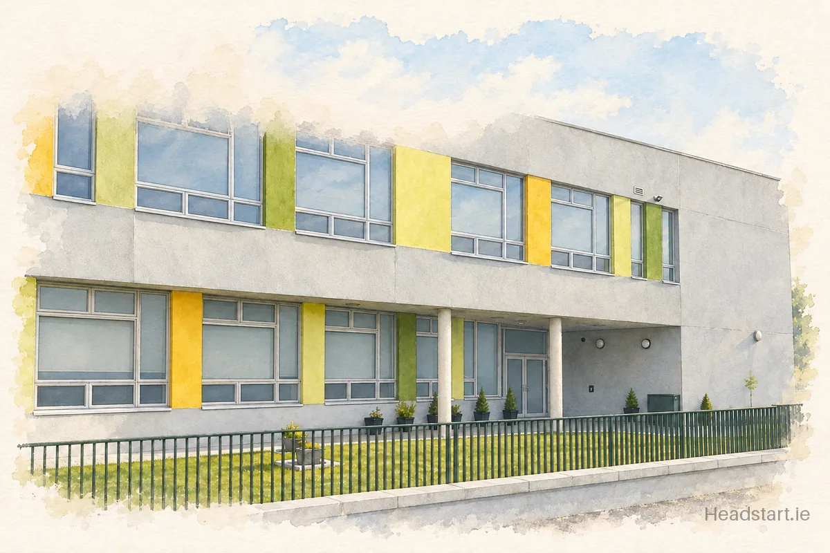 Watercolour illustration of the St Patricks Boys National School building, Clane