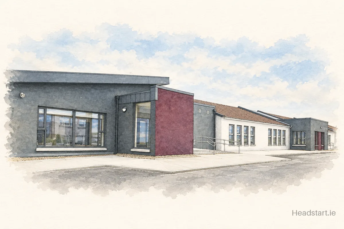Watercolour illustration of the St Brendans National School building, Sligo
