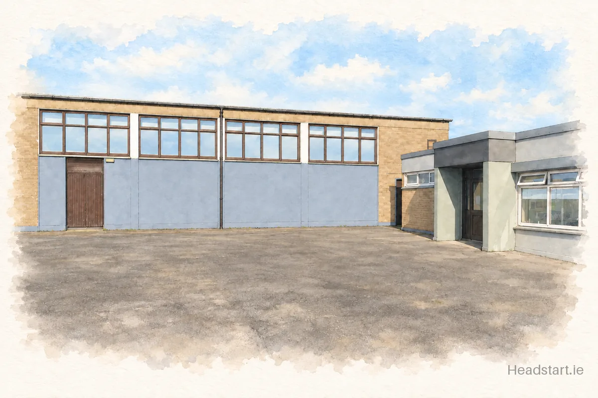 Watercolour illustration of the Holy Family School building, Dun Laoghaire