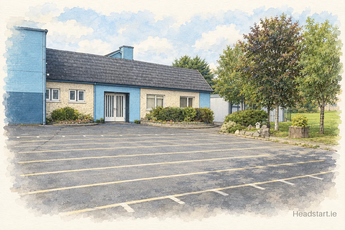 Watercolour illustration of the Ladyswell National School building, Mulhuddart