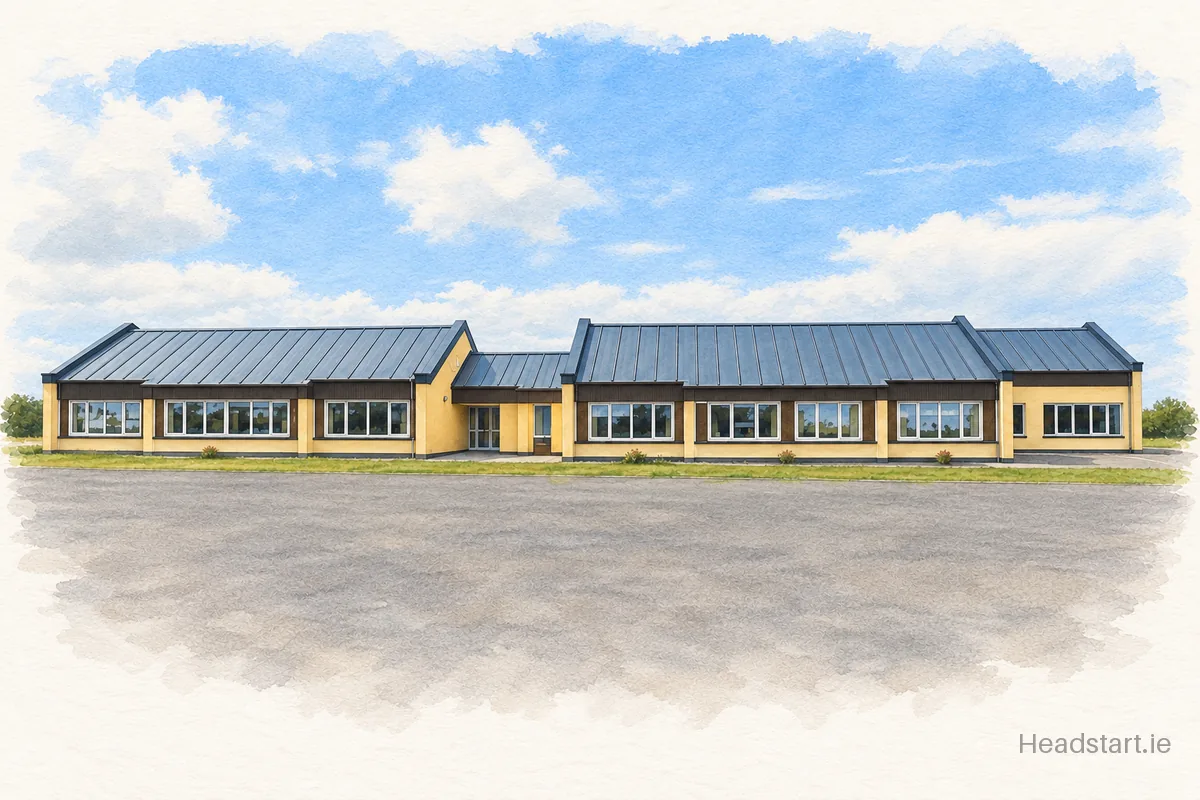Watercolour illustration of the Kiltimagh Central building, Kiltimagh