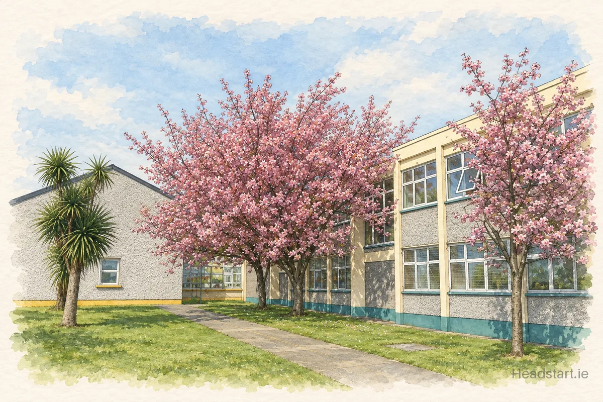 Watercolour illustration of the St Josephs National School building, Bonnybrook