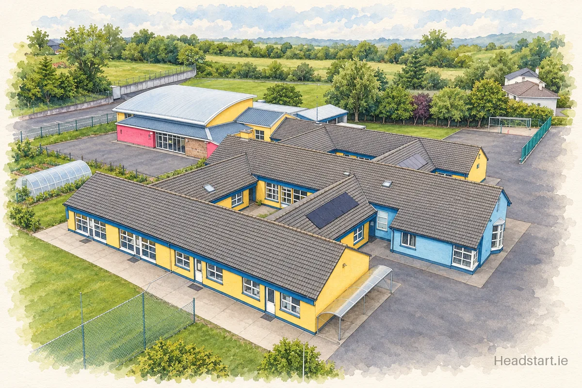 Watercolour illustration of the St Peters National School building, Castlebar