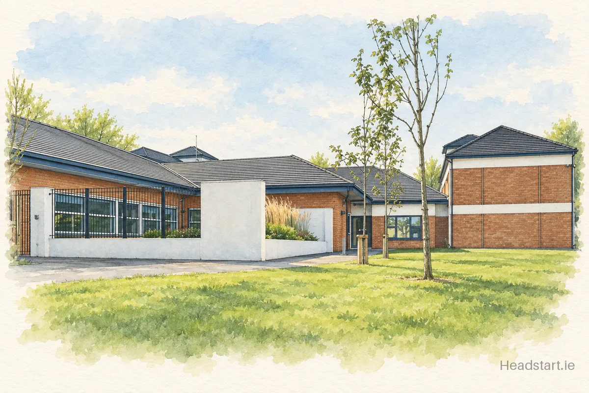 Watercolour illustration of the St Davids National School building, Artane
