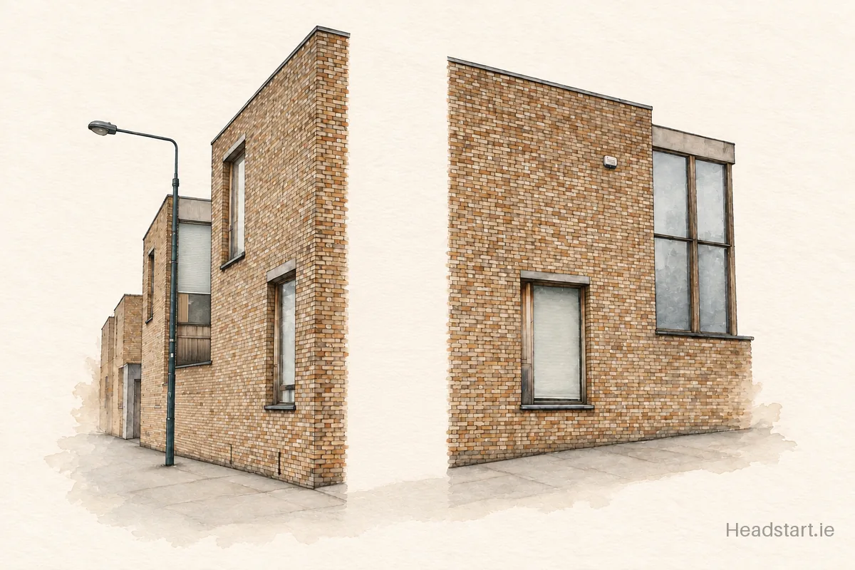 Watercolour illustration of the Ranelagh Multi-Denominational School building, Ranelagh