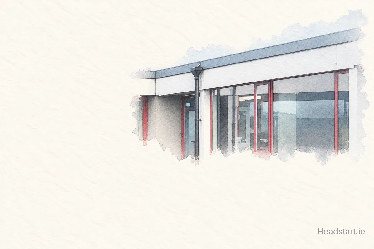 Watercolour illustration of the Goresbridge National School building, Kilkenny