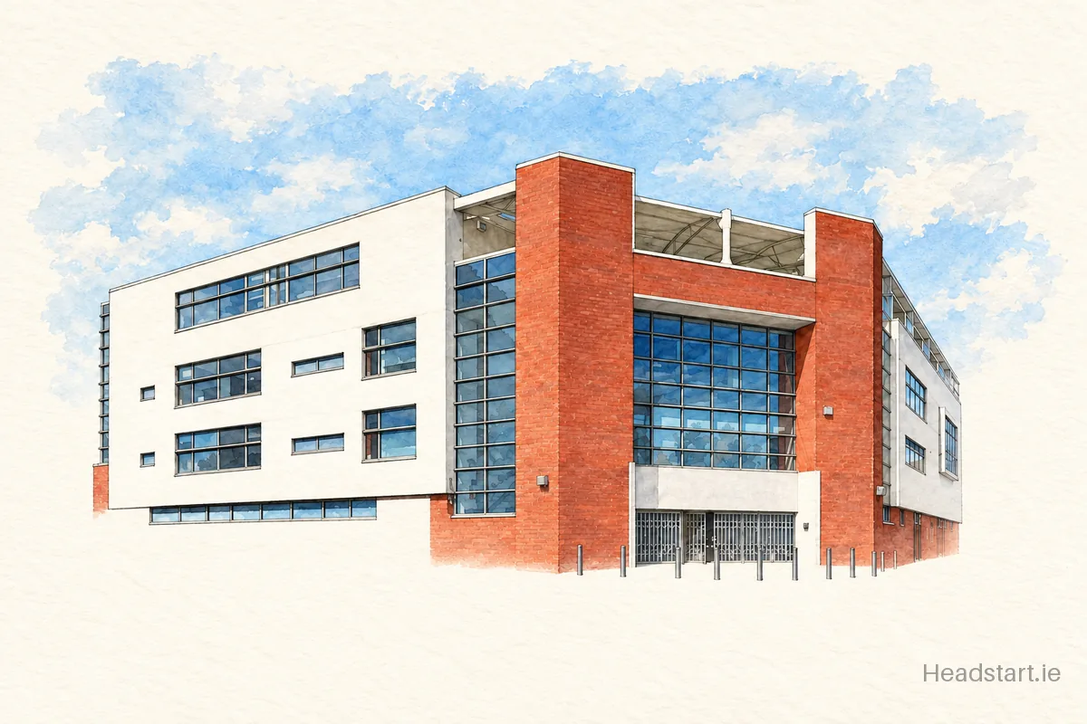 Watercolour illustration of the Rutland National School building, Dublin 1