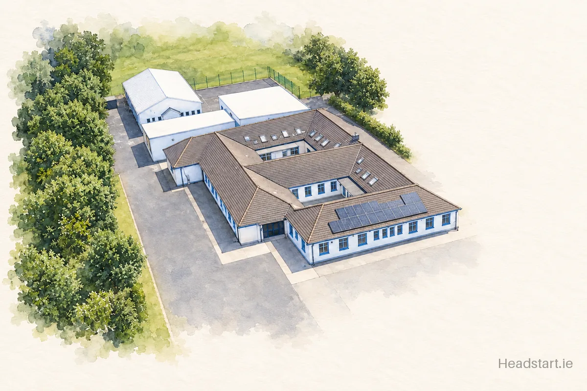 Watercolour illustration of the St Brendans National School building, Portumna
