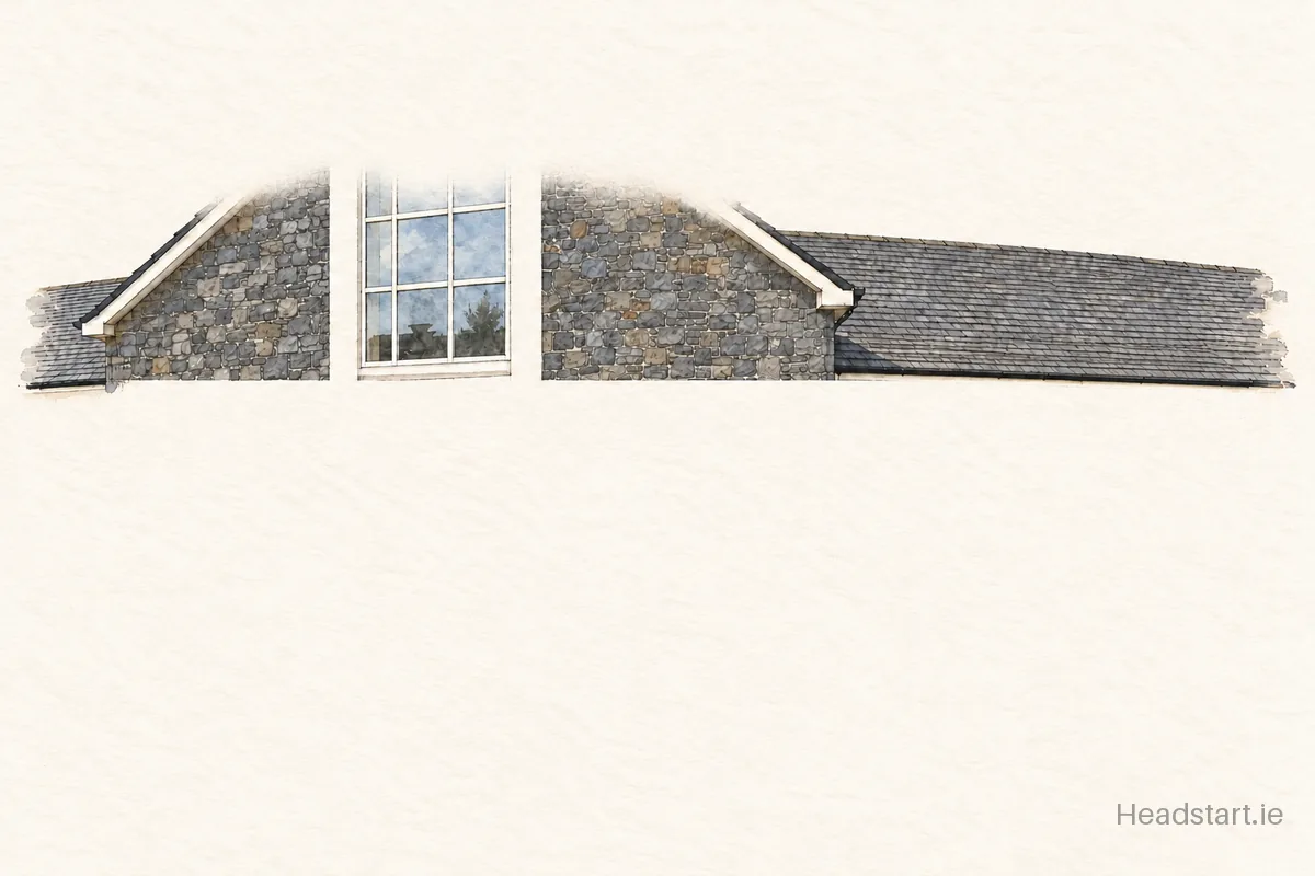 Watercolour illustration of the Gaelscoil Thiobraid Arann building, Tipperary