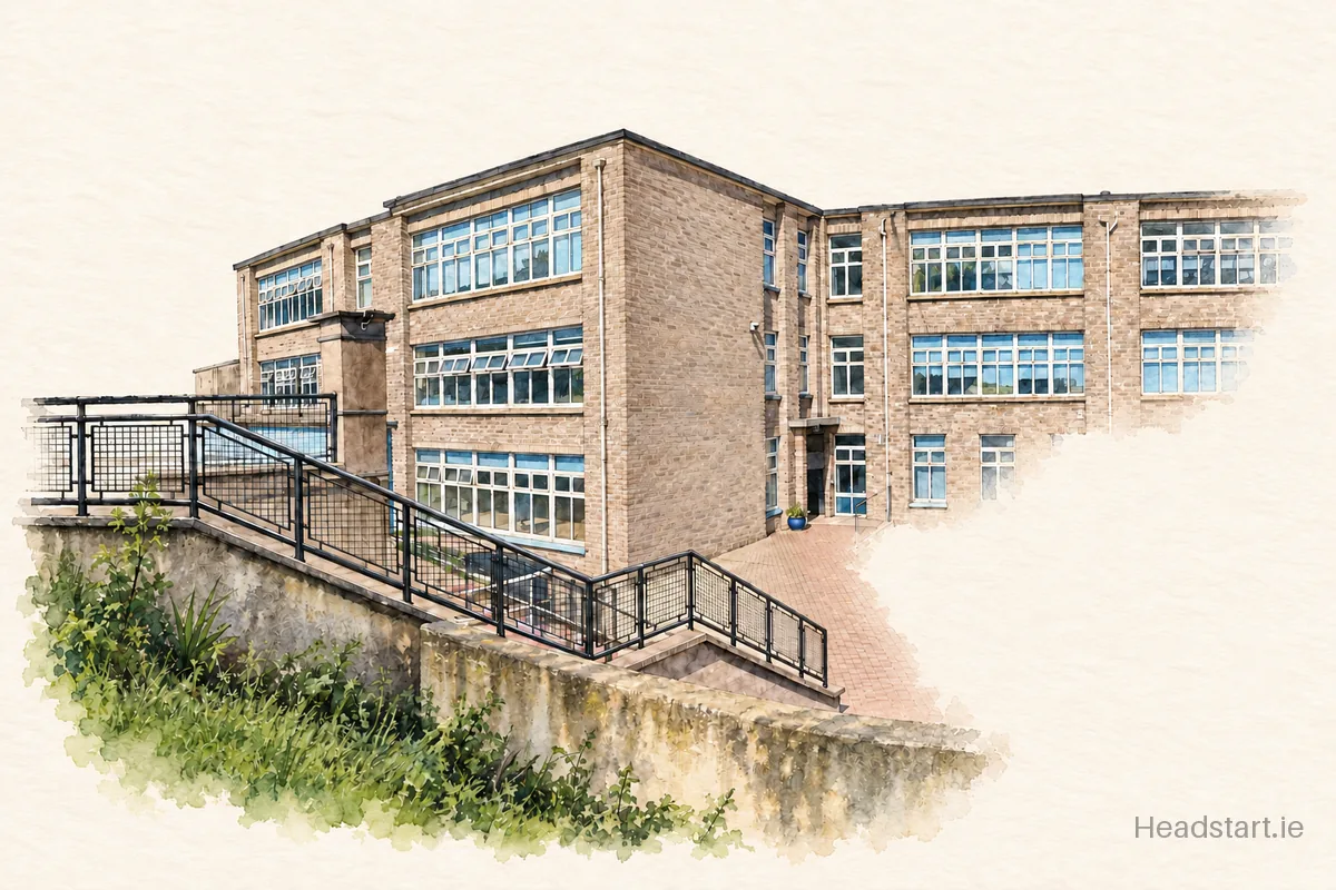 Watercolour illustration of the North Presentation Primary School building, Cork (northside)