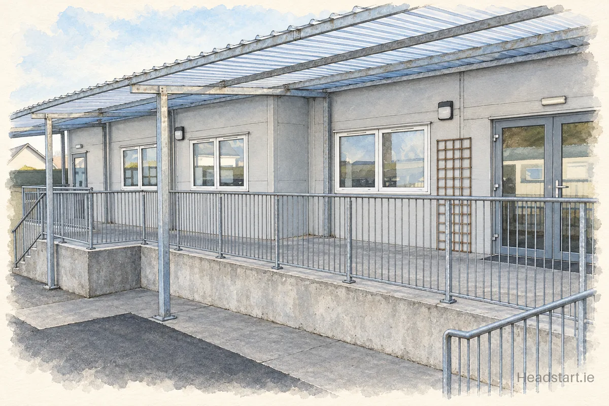 Watercolour illustration of the Gaelscoil Phadraig building, Glenageary
