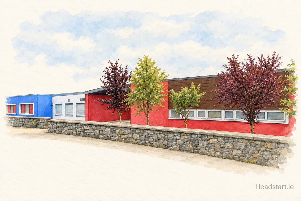 Watercolour illustration of the St. Josephs National School building, Ballinrobe