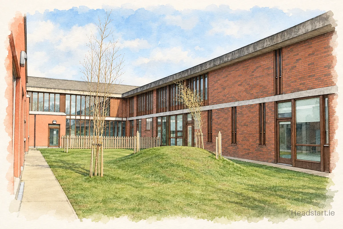 Watercolour illustration of the St Ultans National School building, Ballyfermot