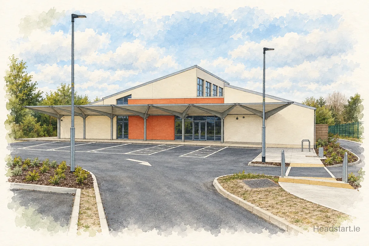 Watercolour illustration of the The Kolbe Special School building, Portlaoise
