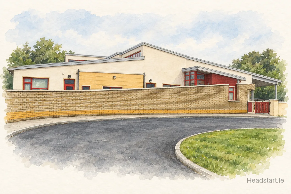 Watercolour illustration of the St Marys National School building, Edgeworthstown