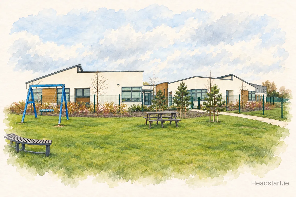 Watercolour illustration of the Sonas Special Primary Junior School building, Carrigaline