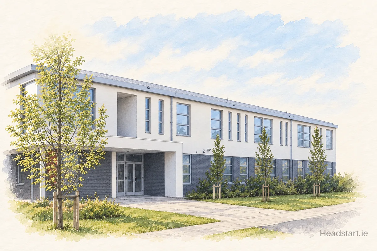 Watercolour illustration of the Glasnevin Educate Together National School building, Glasnevin