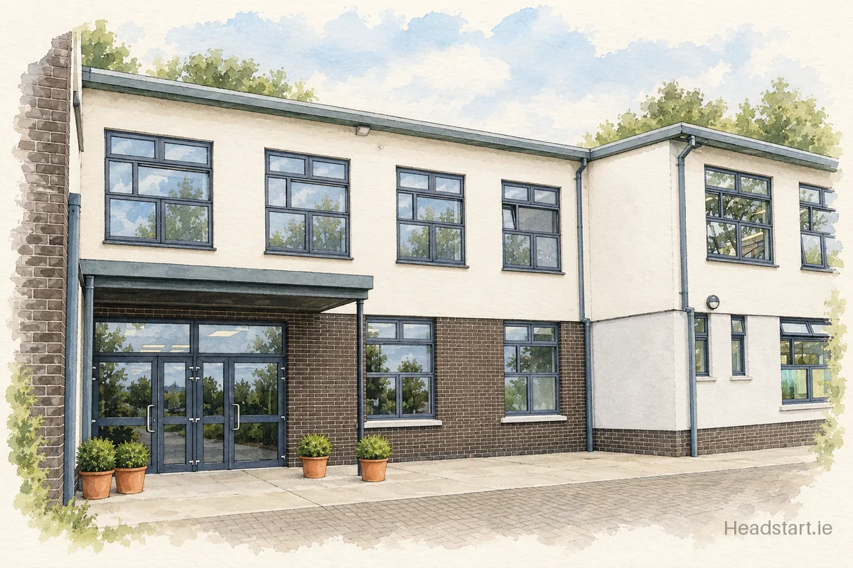 Watercolour illustration of the St Stephens National School building, Navan