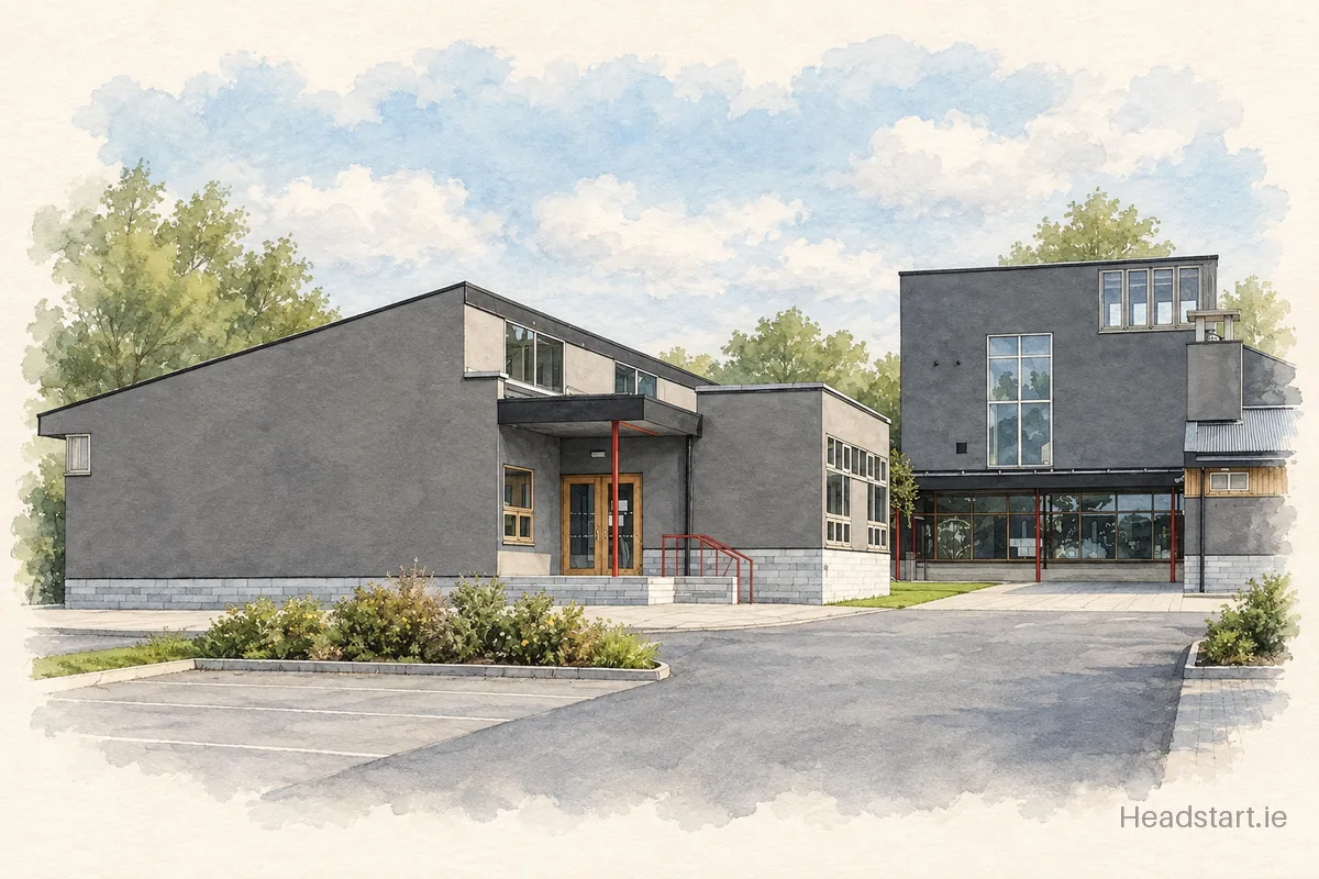 Watercolour illustration of the Scoil Mocheallóg building, Kilmallock