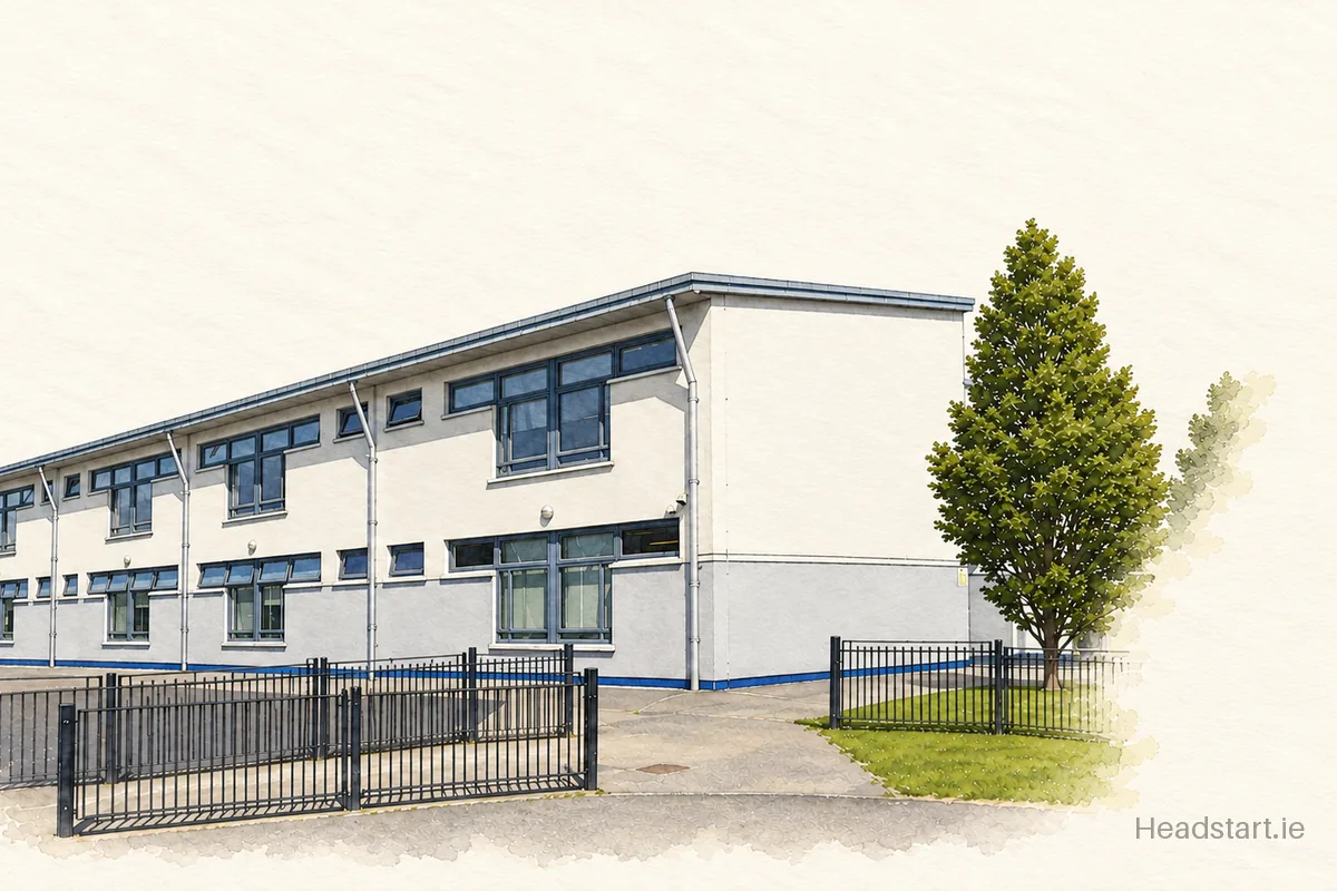 Watercolour illustration of the St Johns National School building, Kenmare