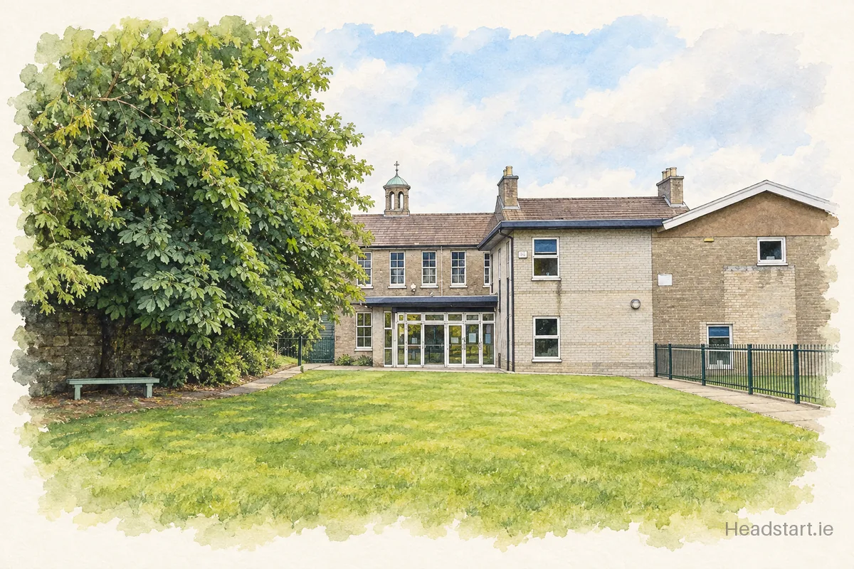 Watercolour illustration of the Newtown Junior School building, Waterford City