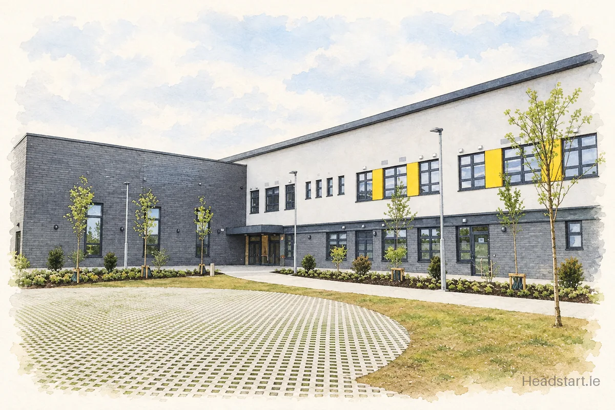 Watercolour illustration of the Lucan East ETNS building, Lucan