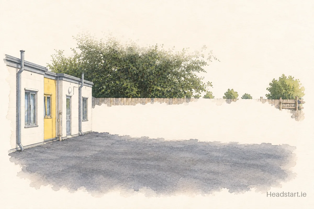 Watercolour illustration of the Red Hill School building, Limerick