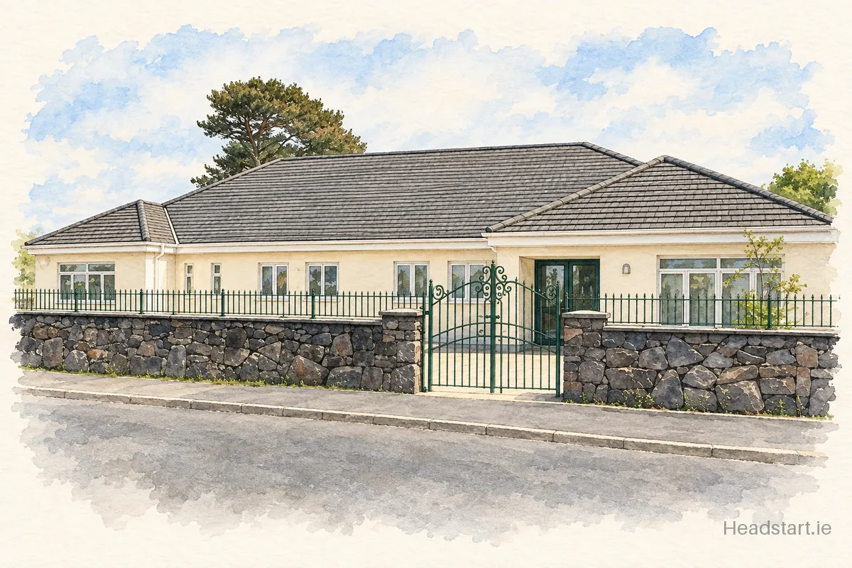 Watercolour illustration of the Tígh Nan Dooley Child Education and Development Centre building, Galway