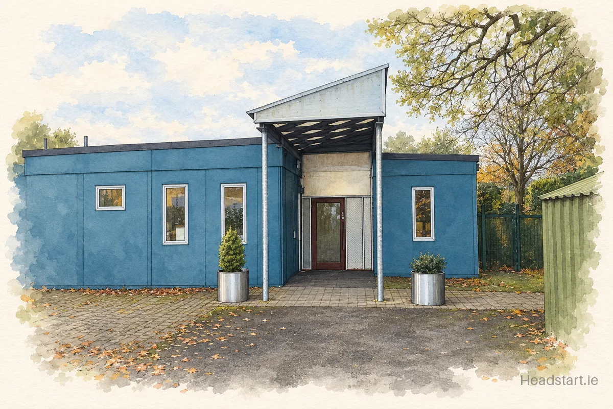 Watercolour illustration of the Scoil Aislinn building, Cork (centre and southside)