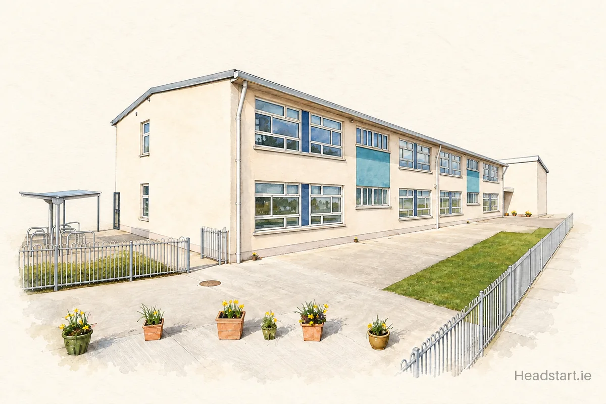 Watercolour illustration of the St Oliver's National School building, Drogheda