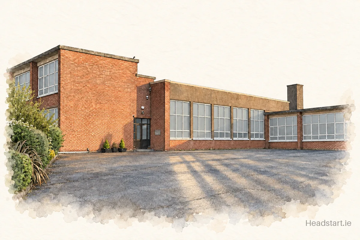 Watercolour illustration of the Scoil Maria Assumpta building, Ballyphehane