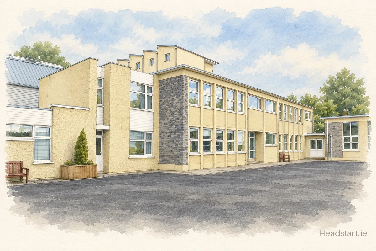 Watercolour illustration of the St Brigid's Kildare Town Primary School building, Kildare Town