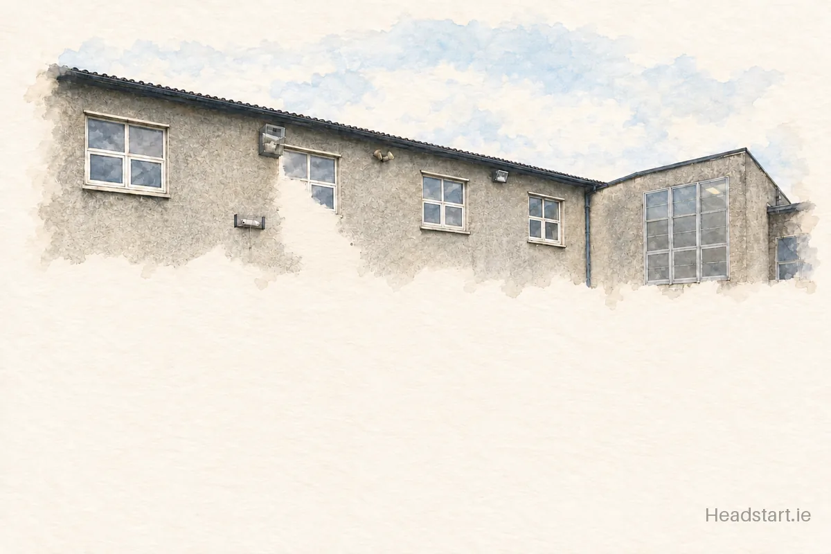 Watercolour illustration of the Canal Way Educate Together National School building, Dublin 8