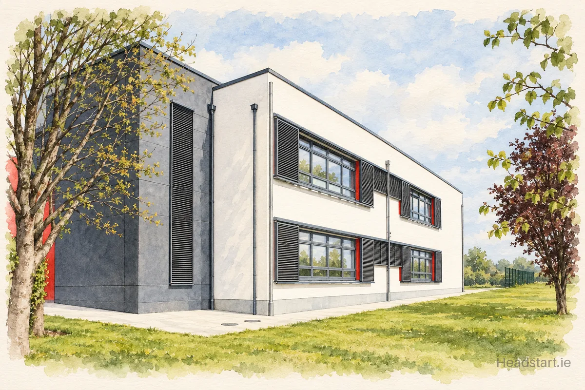 Watercolour illustration of the Le Chéile National School building, Limerick