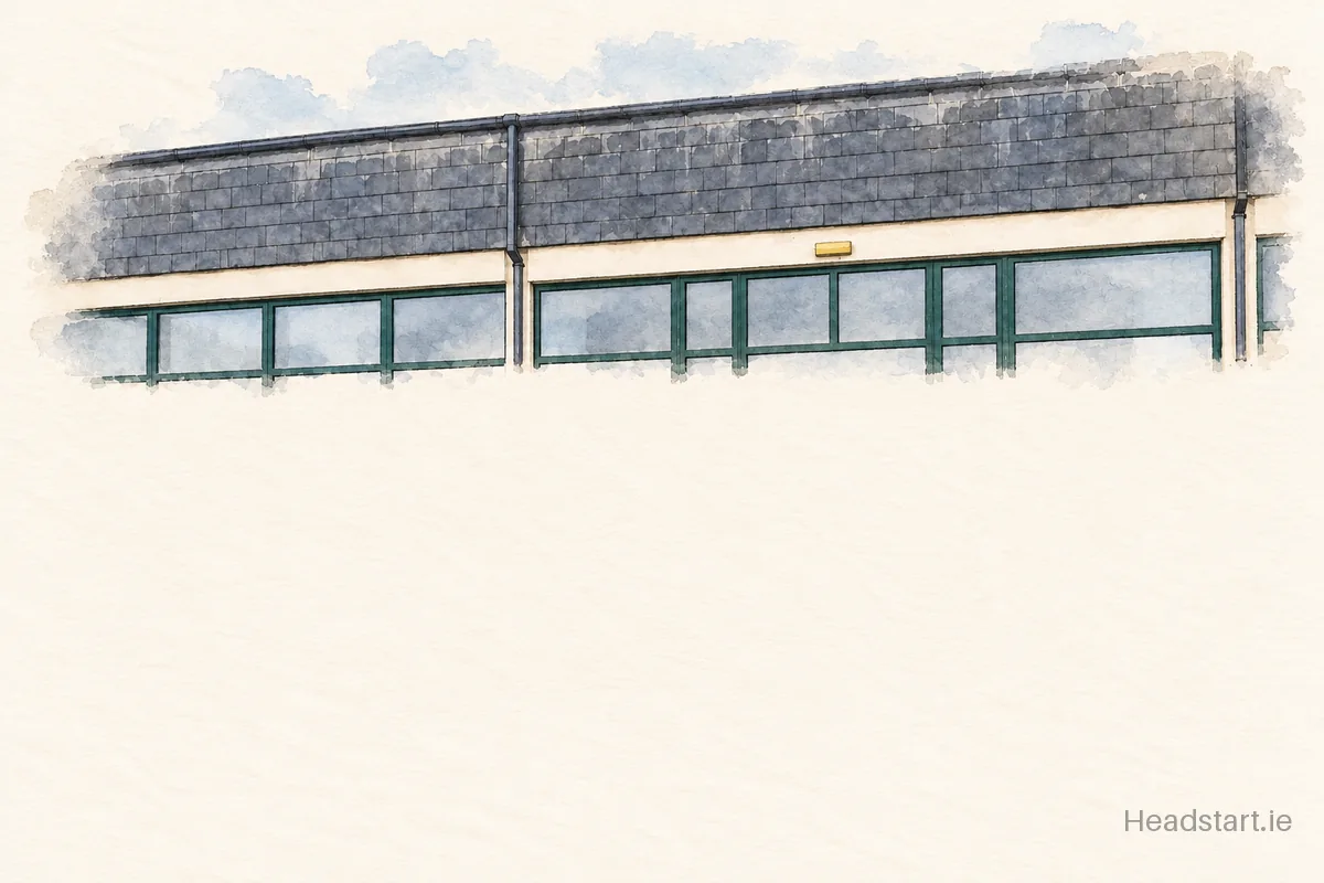 Watercolour illustration of the St Fergals National School building, Bray