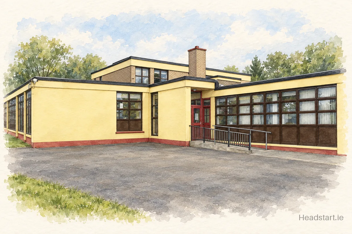 Watercolour illustration of the Ballyduff National School building, Tralee