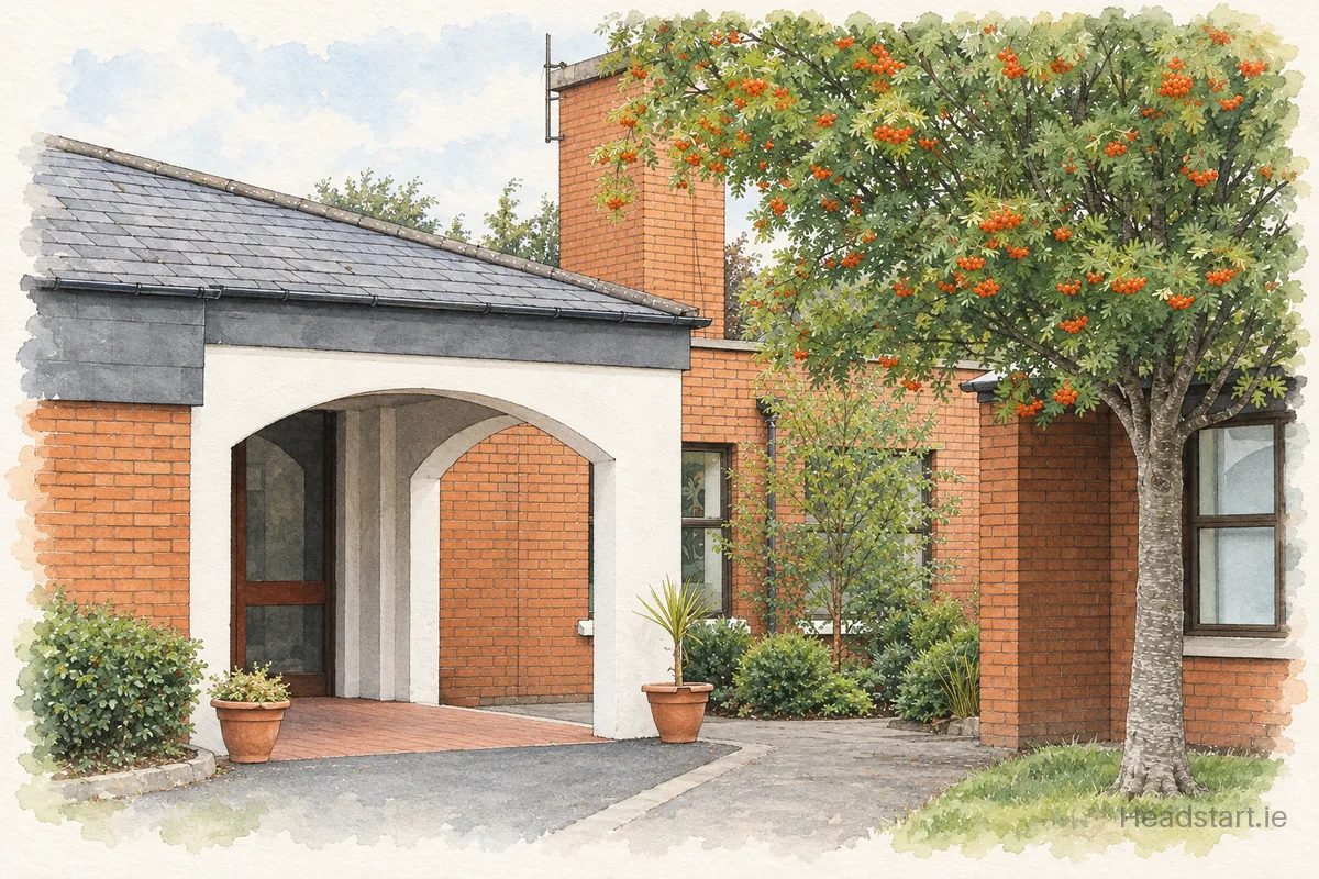 Watercolour illustration of the Holy Family School for the Deaf building, Cabra