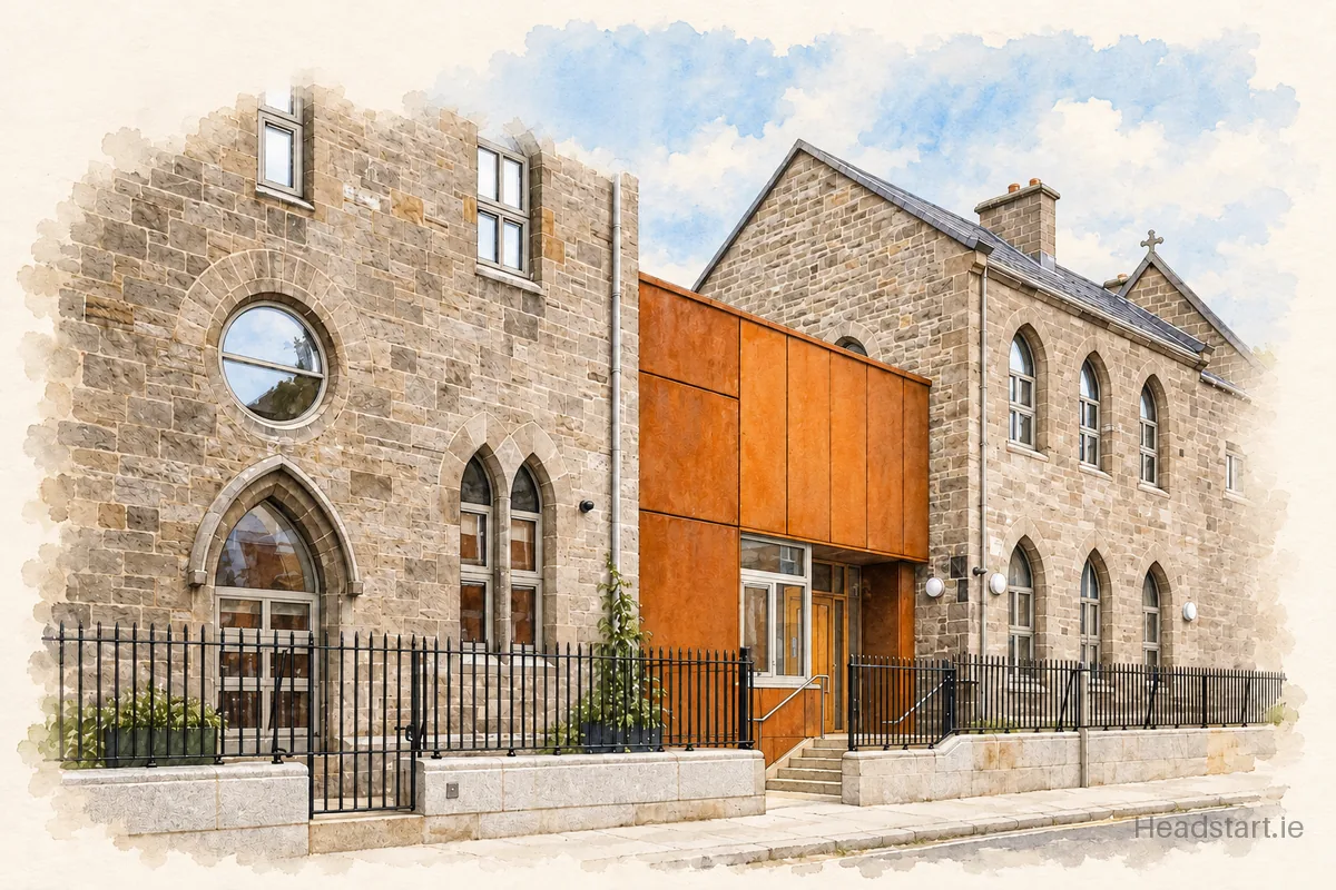 Watercolour illustration of the St. Laurence O' Toole's National School building, Dublin 1