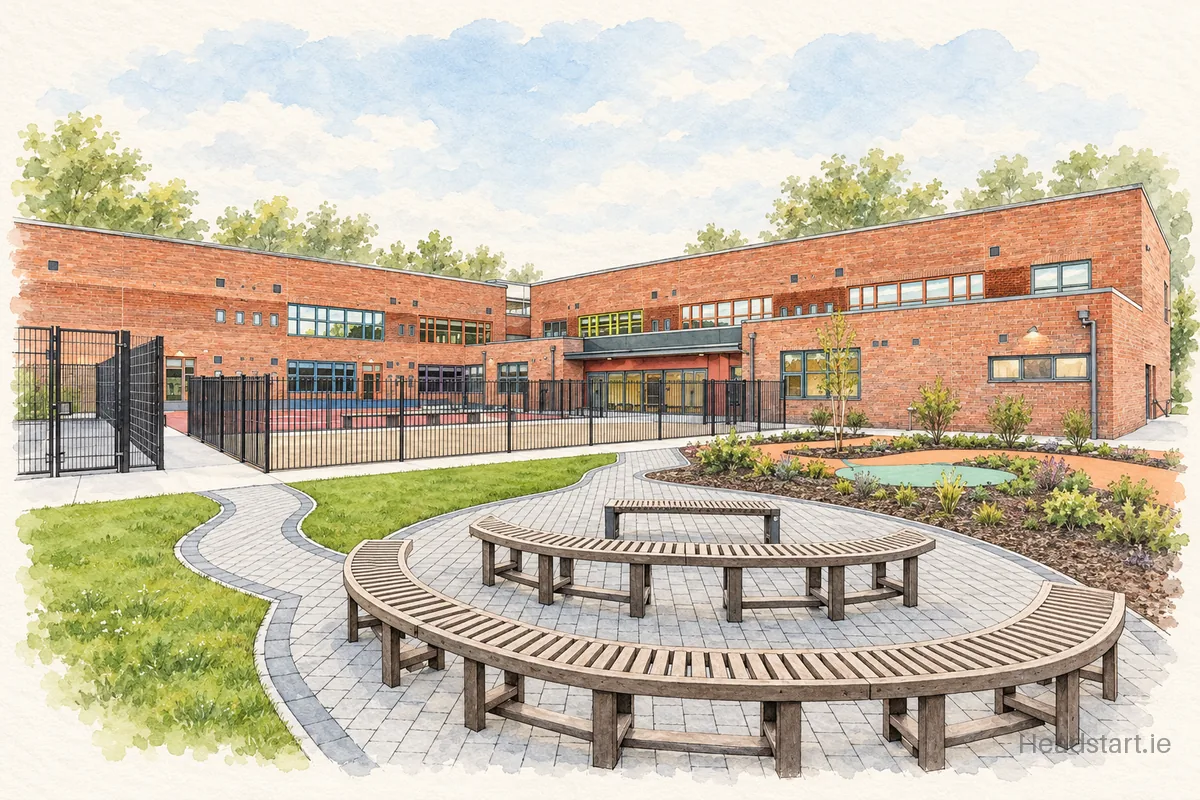 Watercolour illustration of the Harold's Cross Educate Together National School building, Harolds Cross