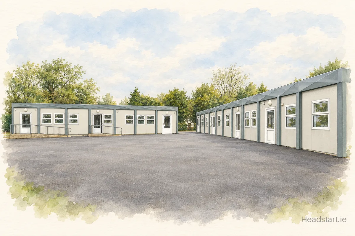 Watercolour illustration of the Dunshaughlin Community National School building, Dunshaughlin