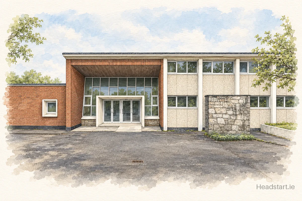 Watercolour illustration of the Killester Park Educate Together National School building, Killester