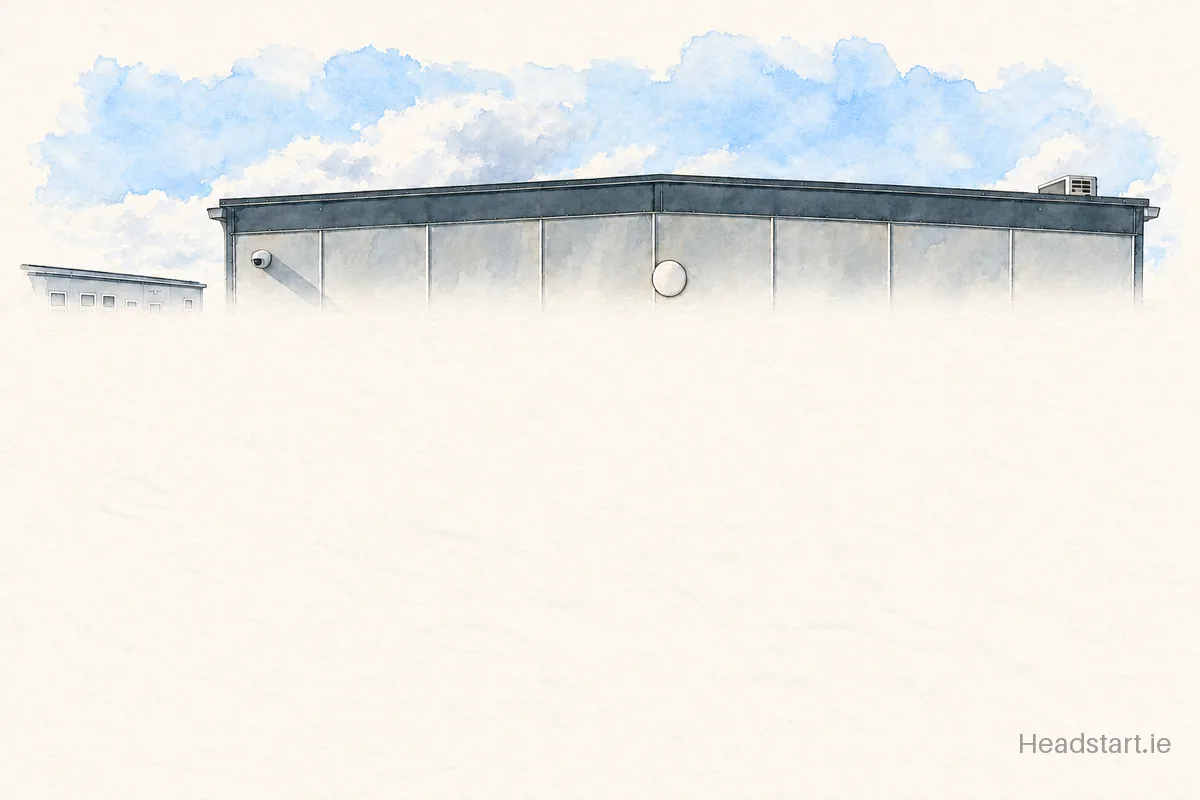 Watercolour illustration of the Gaelscoil Na Mara building, Malahide