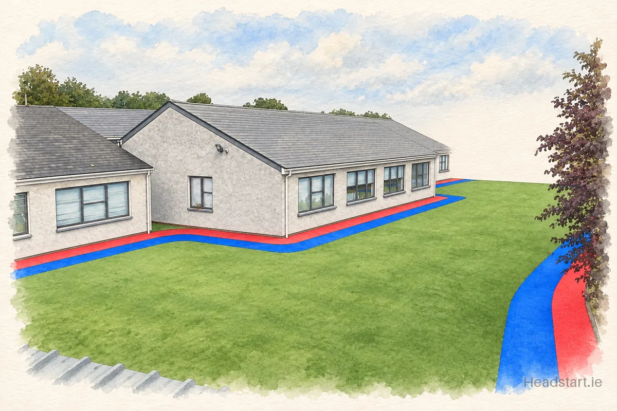 Watercolour illustration of the Athenry Primary School building, Athenry