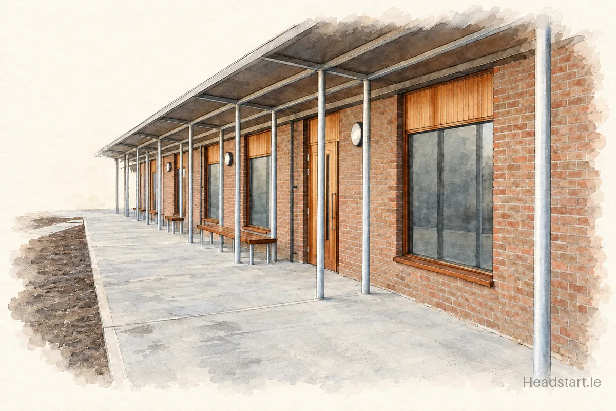 Watercolour illustration of the Coláiste Íosagáin building, Blackrock