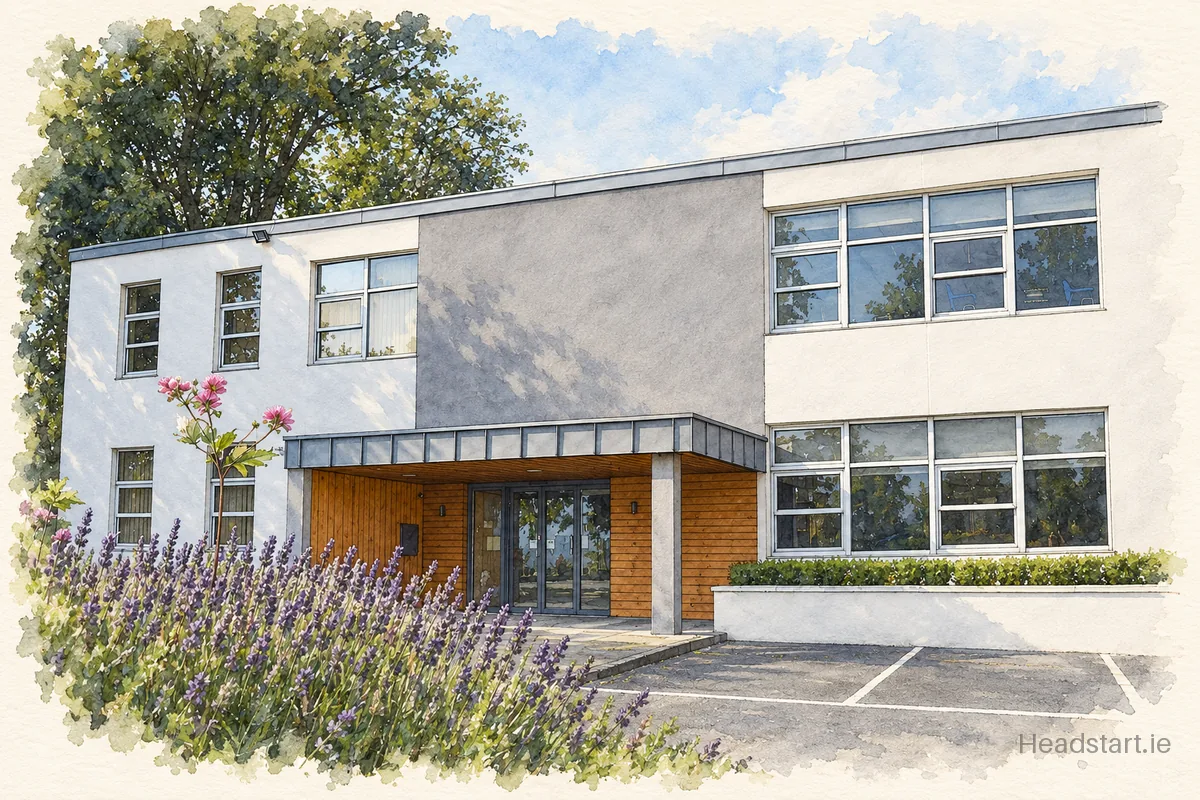 Watercolour illustration of the Sion Hill College building, Blackrock