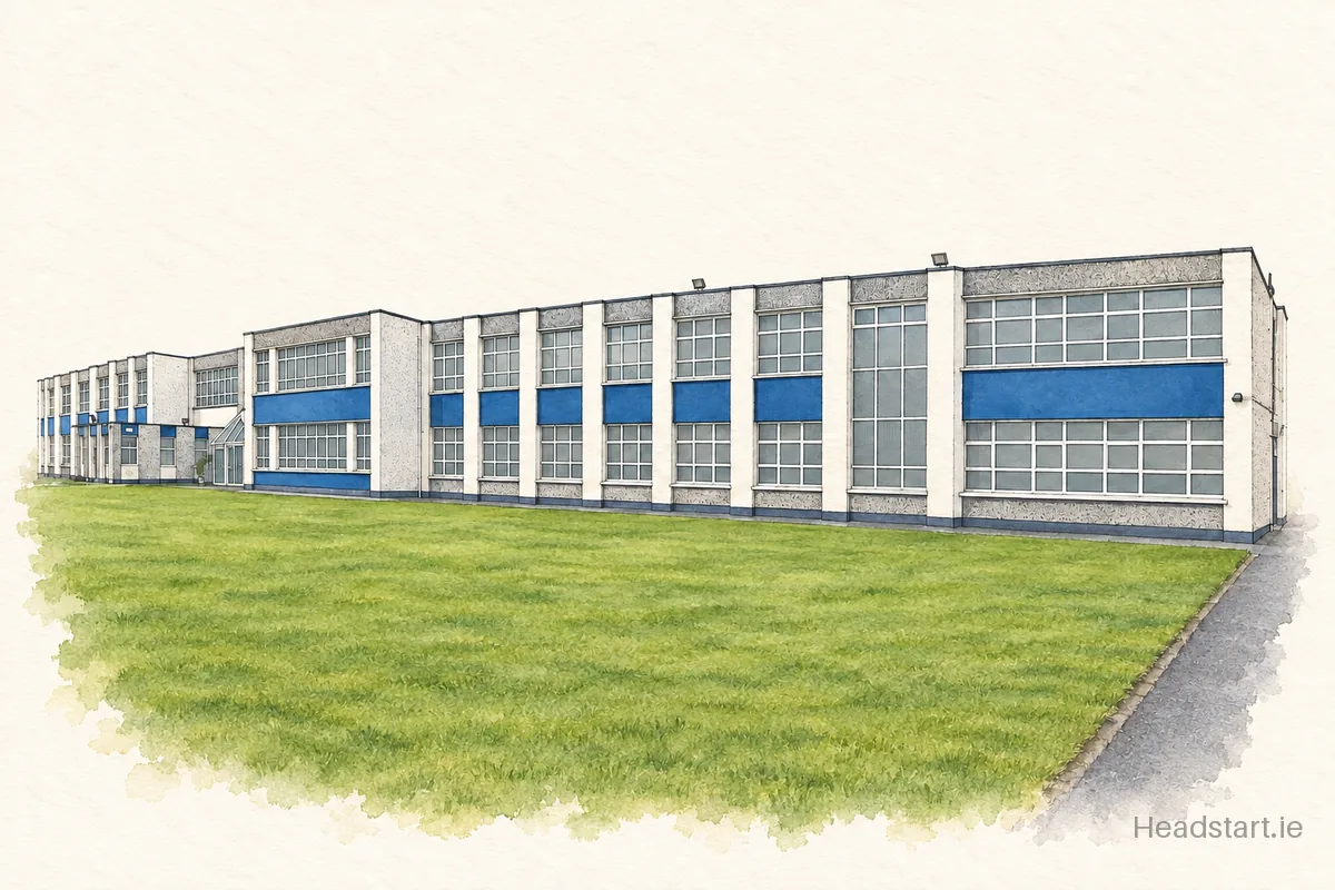 Watercolour illustration of the Moyle Park College building, Clondalkin