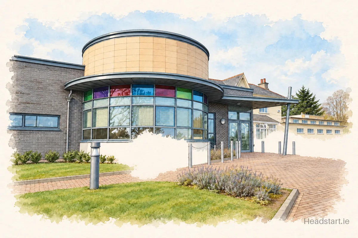 Watercolour illustration of the Loreto College Foxrock building, Foxrock